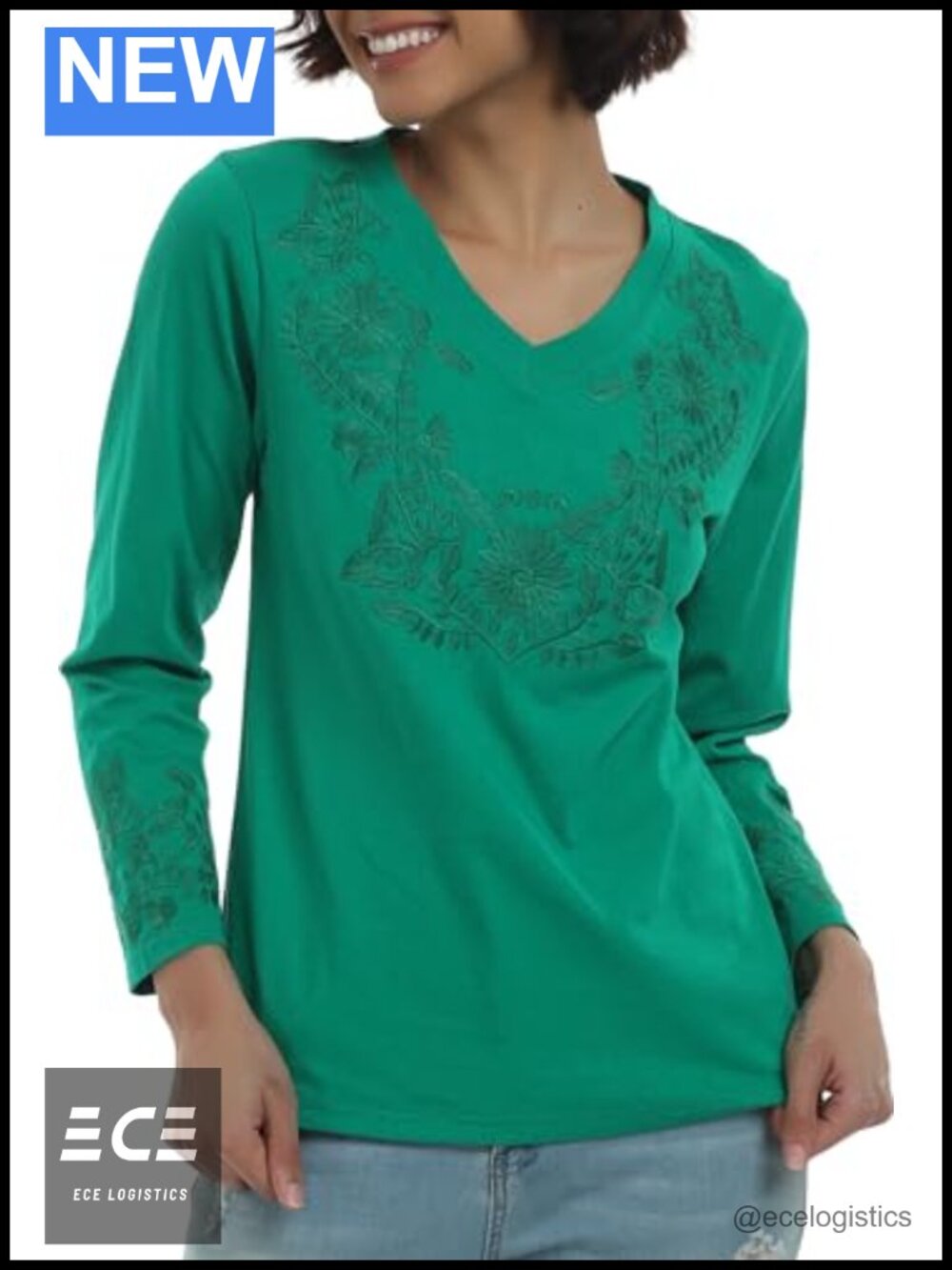 Embroidered Peasant Blouse 100% Cotton Long Sleeve Floral Mexican Top